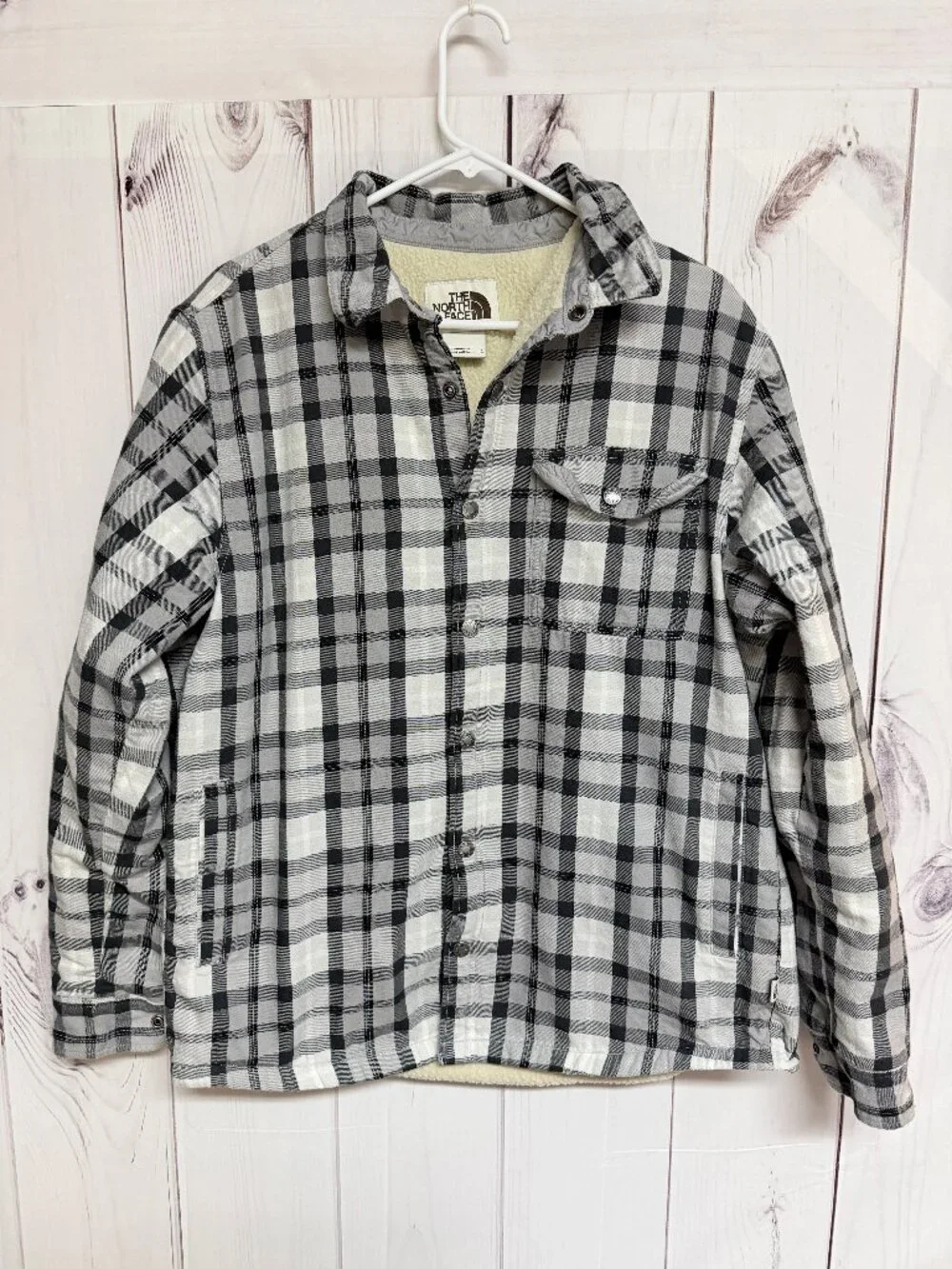 The North Face Men’s Sherpa Flannel Jacket Large Plaid Snap EUC